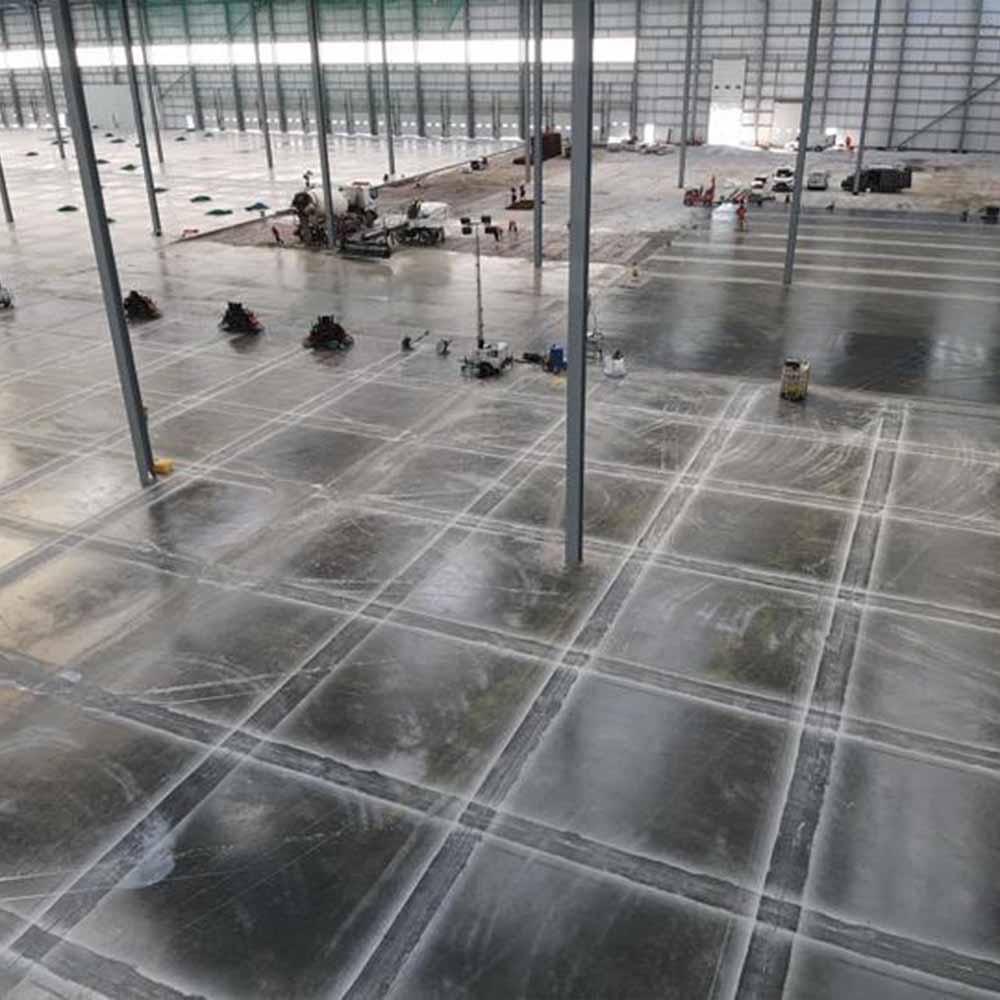 Large finished concrete flooring inside a warehouse